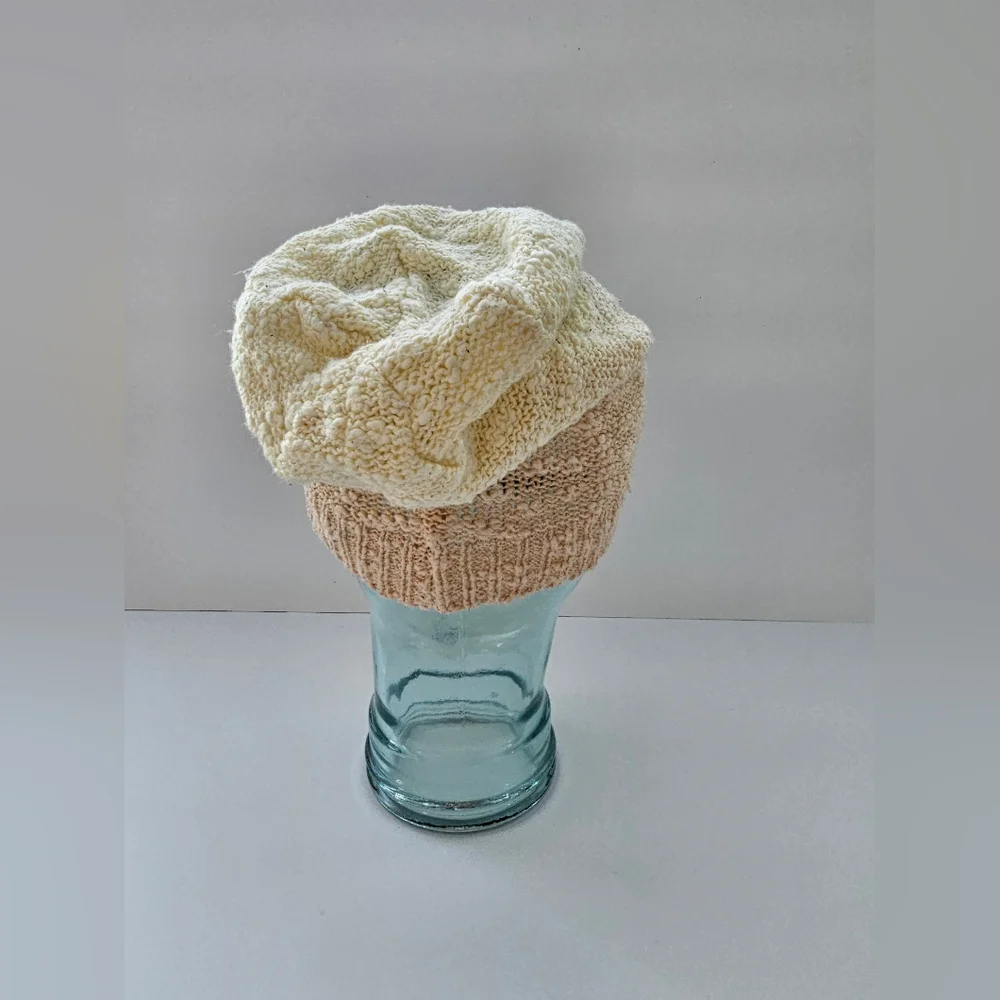 Mix No. 6 Cream Ombre Slouchy Beanie | Beige Popcorn Knit Textured Hat